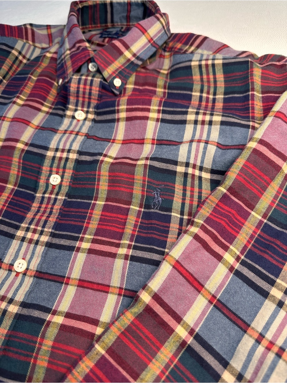 Ralph Lauren XL Plaid Button Front Shirt Blue Red 100% Cotton Long Sleeve